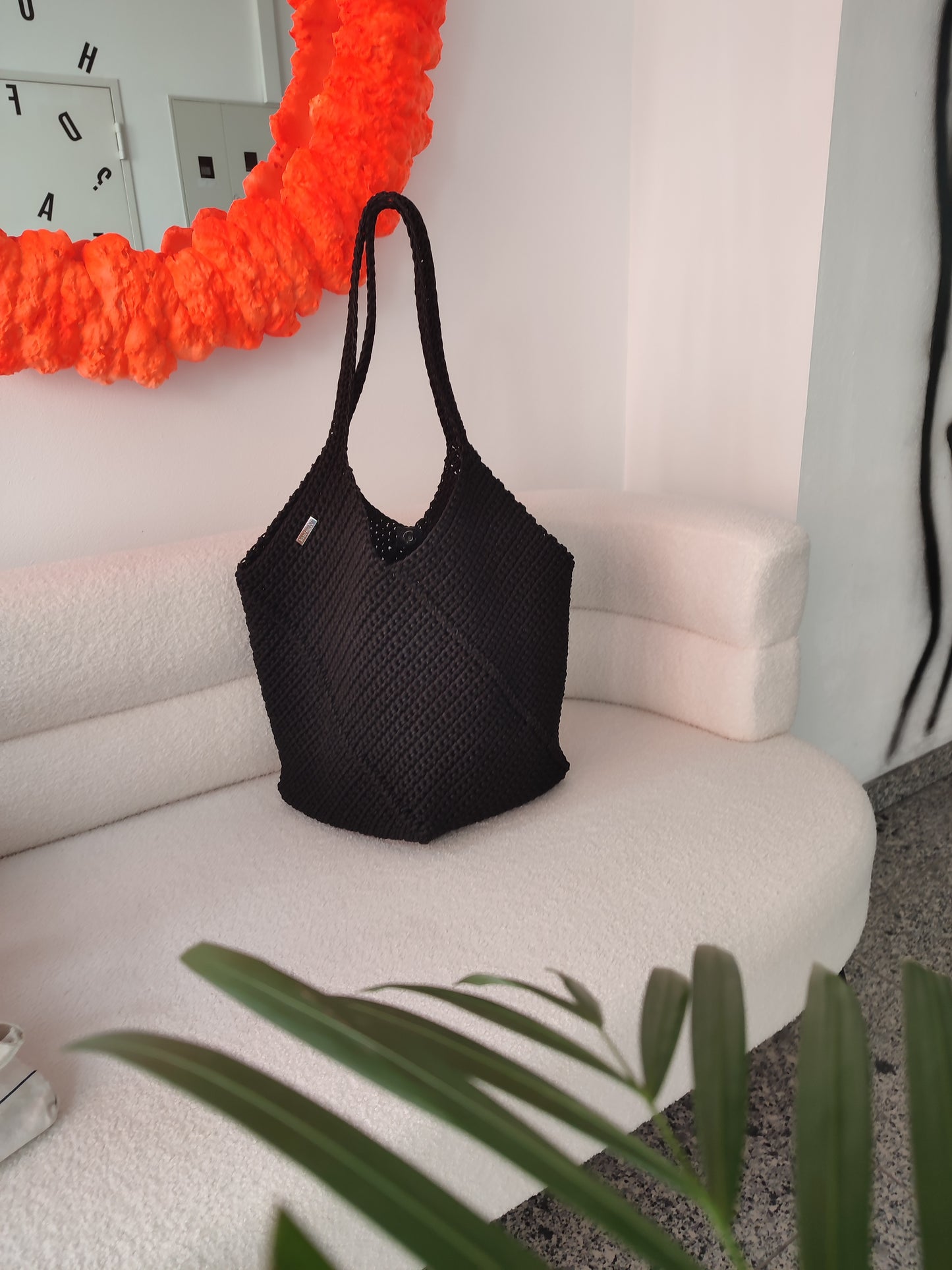 Große gehäkelte Tasche – Schwarz