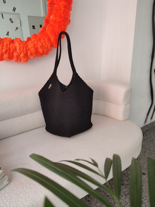 Große gehäkelte Tasche – Schwarz