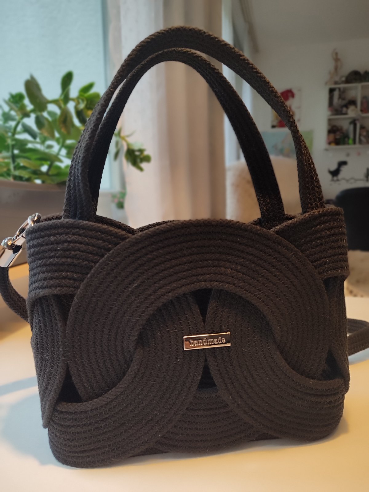 Tasche aus Baumwollkordel schwarz