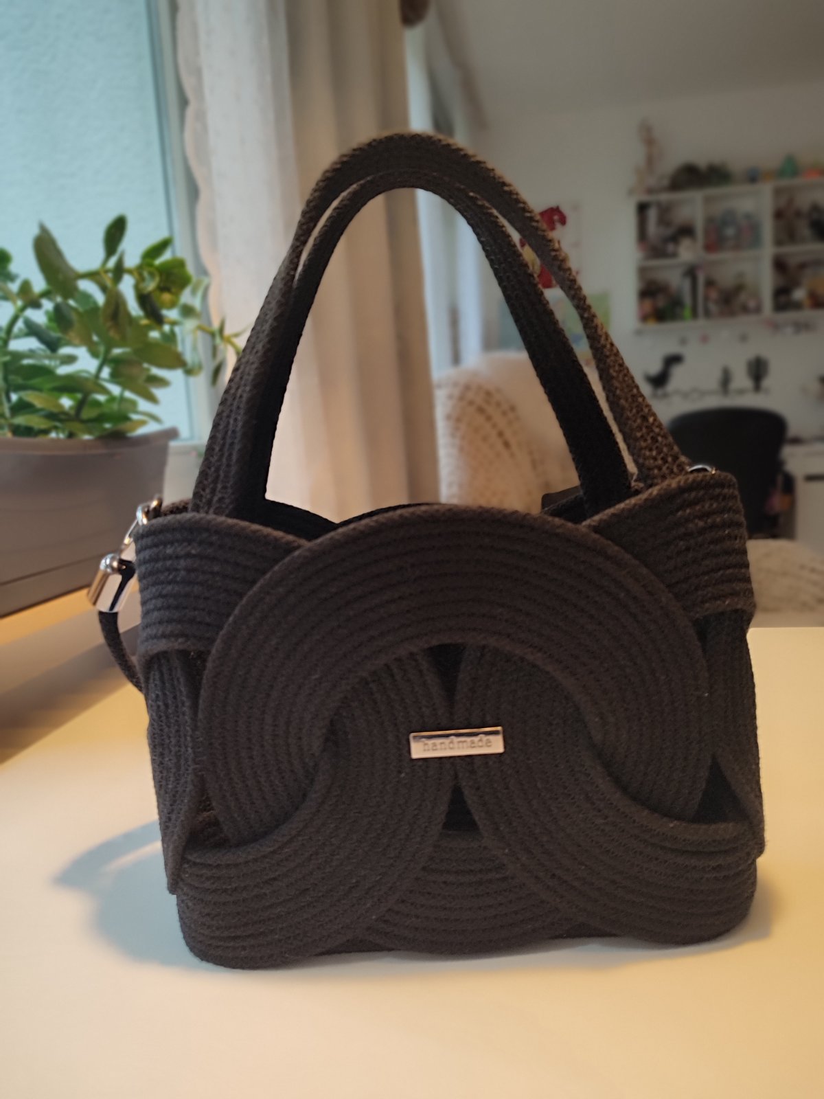 Tasche aus Baumwollkordel schwarz